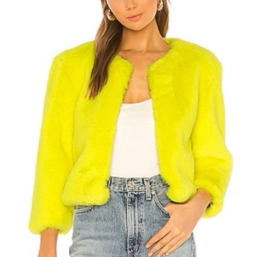 Revolve Vibrant Yellow Faux Fur Jacket: NWT